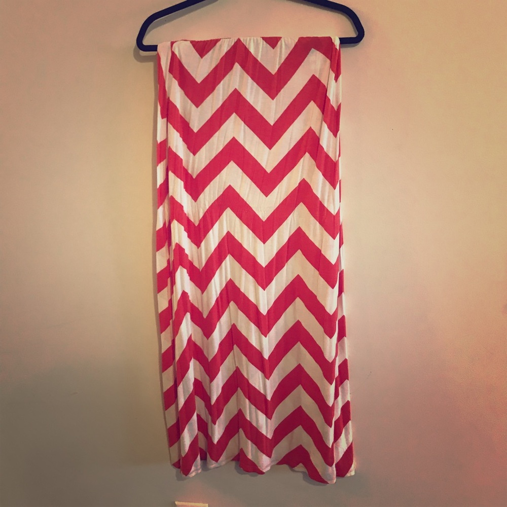 Coral Chevron Maxi Skirt